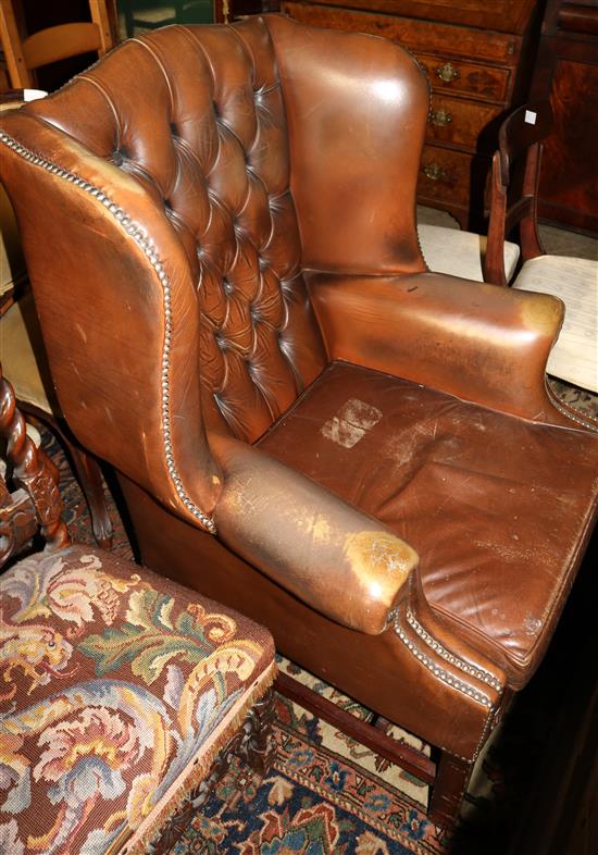 Leather wing armchair